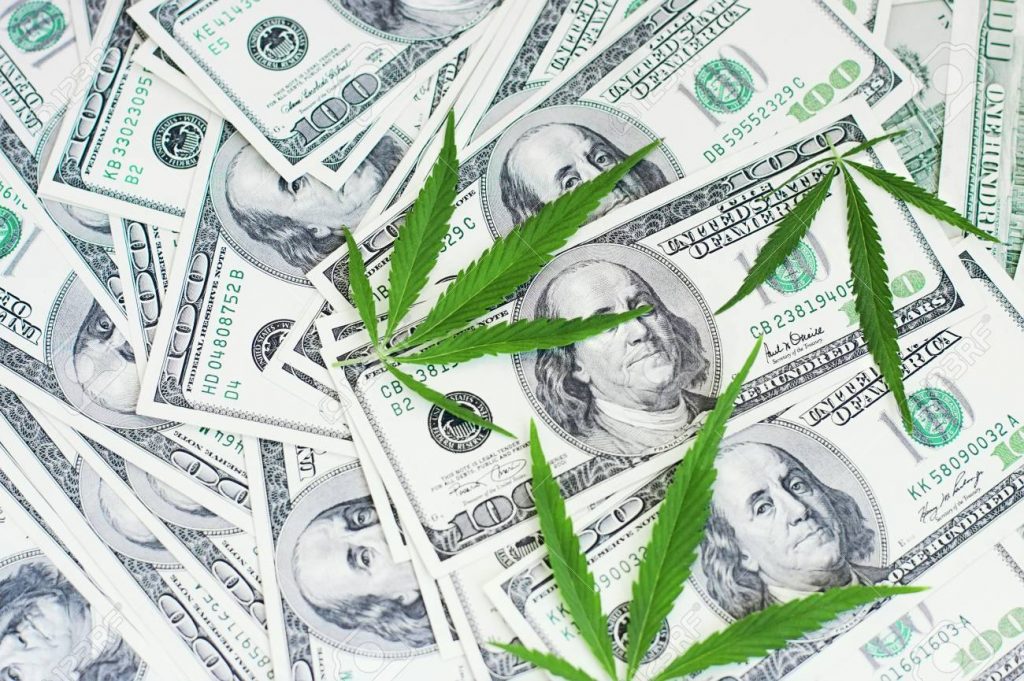 Cannabis leaf with money